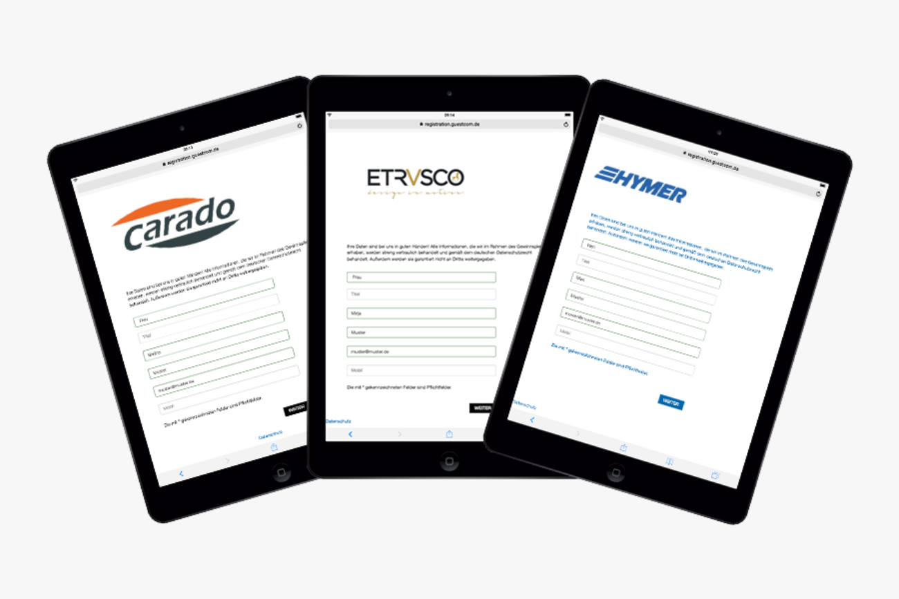 Device-Screens von der Gewinnspielteilnahme der Hymer Group im Rahmen einer Produktbefragung auf der Messe