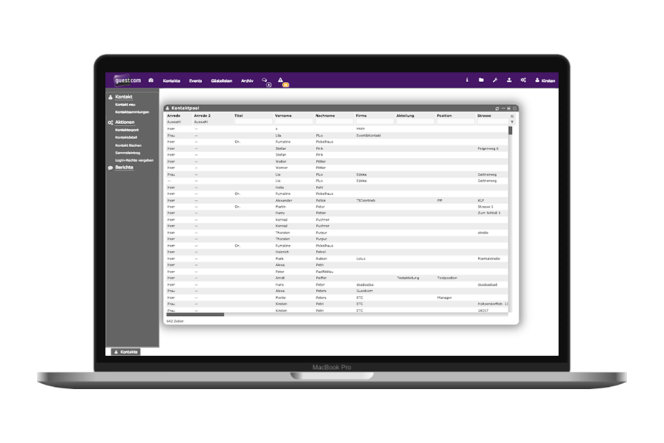 Desktop-Screen vom guestcom CRM-Kontaktpool