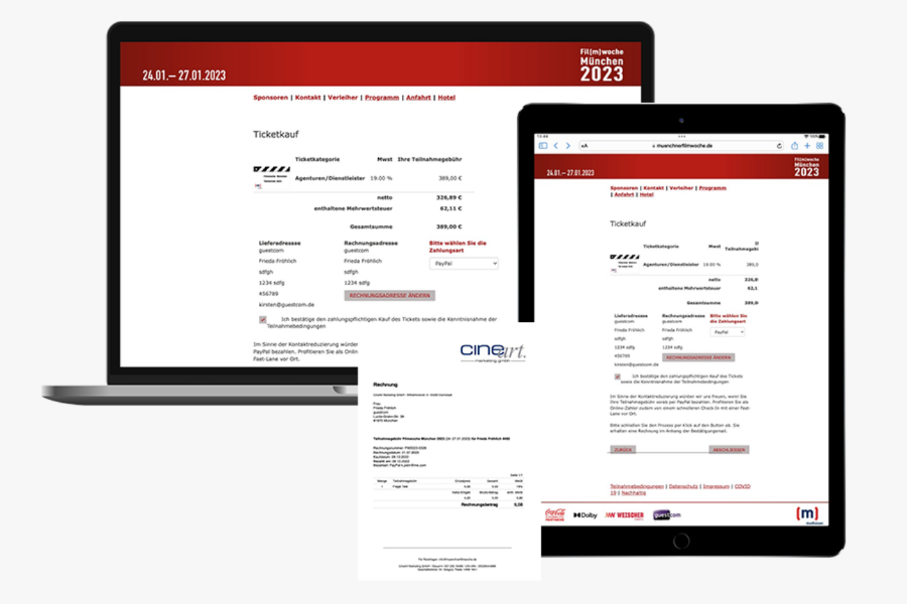 Device-Screen vom Ticket-Shop zur Filmwoche München Filmbranchen-Messe