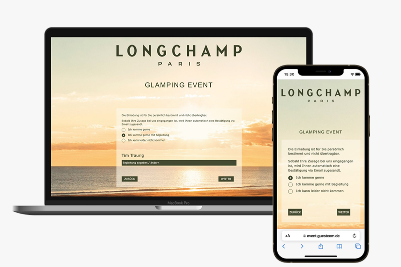 Device-Screen von der Anmeldung zum Event von Longchamp