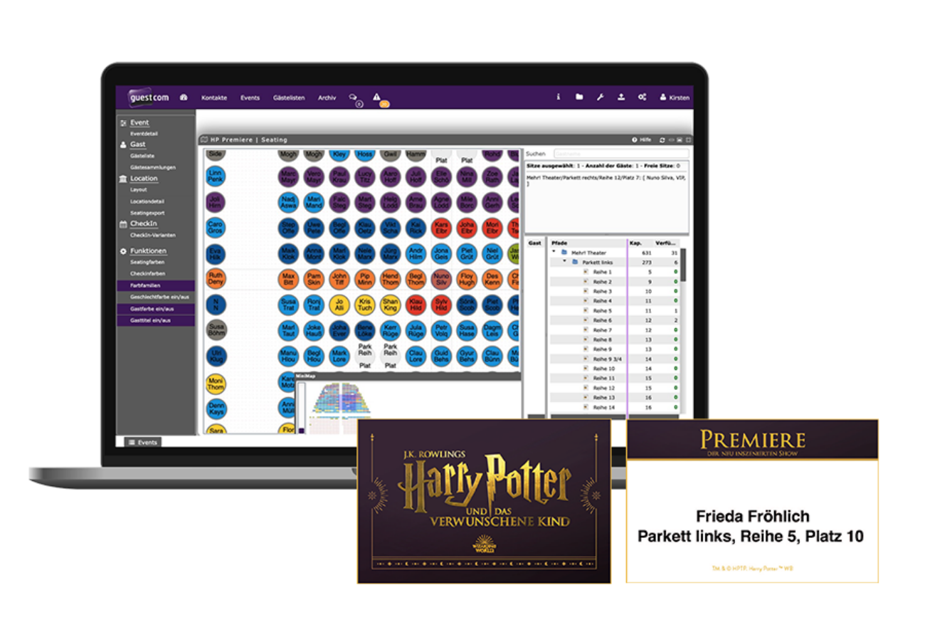 Device-Screen von der Saalplatzierung zur Musical-Premiere von Harry Potter